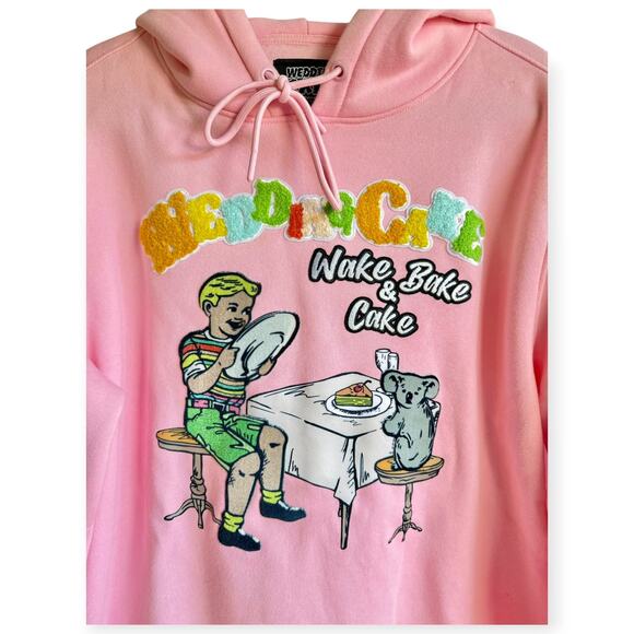 Wedding Cake Hoodie Pink Wake & Bake Weed Graphic Pullover Unisex L Streetwear - Picture 2 of 8